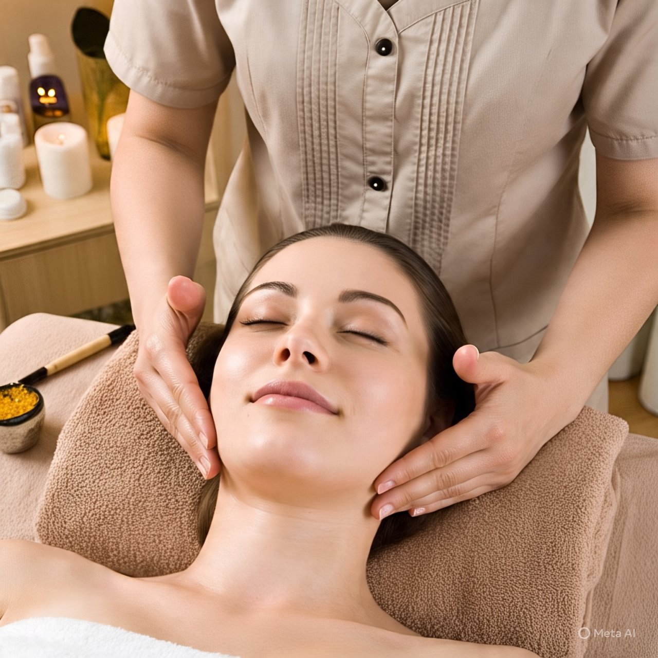 Mulher deitada em uma maca recebendo massagem facial em ambiente de spa, representando tratamento de beleza com ozônio.